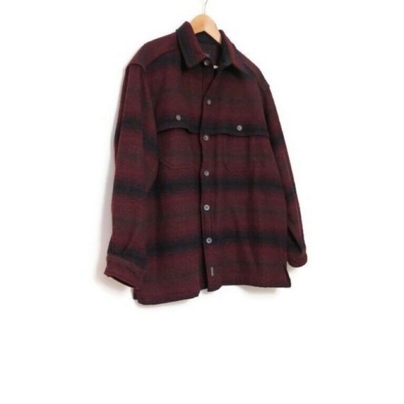 Woolrich Other - Woolrich Thick Shirt Jacket Maroon Black Stripe Lo